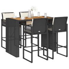 Ensemble de bar de jardin 5 pcs avec coussins noir poly rotin