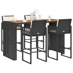 Ensemble de bar de jardin 5 pcs avec coussins noir poly rotin