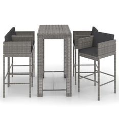 Ensemble de bar de jardin 5 pcs et coussins Résine tressée Gris 15