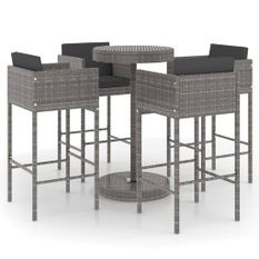 Ensemble de bar de jardin 5 pcs et coussins Résine tressée Gris 16