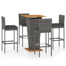Ensemble de bar de jardin 5 pcs et coussins Résine tressée Gris 10