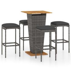 Ensemble de bar de jardin 5 pcs et coussins Résine tressée Gris 9