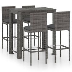 Ensemble de bar de jardin 5 pcs et coussins Résine tressée Gris 4