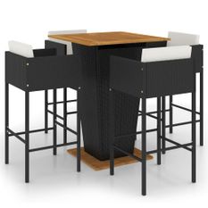 Ensemble de bar de jardin 5 pcs et coussins Résine tressée Noir 19