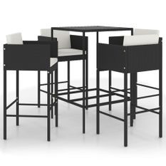 Ensemble de bar de jardin 5 pcs et coussins Résine tressée Noir 20