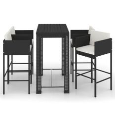 Ensemble de bar de jardin 5 pcs et coussins Résine tressée Noir 16