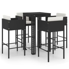 Ensemble de bar de jardin 5 pcs et coussins Résine tressée Noir 15