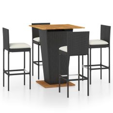Ensemble de bar de jardin 5 pcs et coussins Résine tressée Noir 12