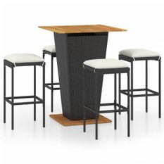 Ensemble de bar de jardin 5 pcs et coussins Résine tressée Noir 10