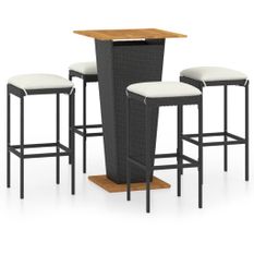 Ensemble de bar de jardin 5 pcs et coussins Résine tressée Noir 14