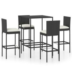 Ensemble de bar de jardin 5 pcs et coussins Résine tressée Noir 8