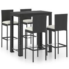 Ensemble de bar de jardin 5 pcs et coussins Résine tressée Noir 6