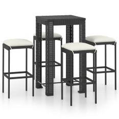 Ensemble de bar de jardin 5 pcs et coussins Résine tressée Noir 2