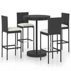 Ensemble de bar de jardin 5 pcs et coussins Résine tressée Noir