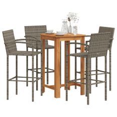 Ensemble de bar de jardin 5 pcs gris bois massif acacia rotin