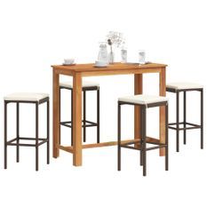 Ensemble de bar de jardin 5 pcs marron bois massif acacia rotin