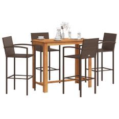 Ensemble de bar de jardin 5 pcs marron bois massif acacia rotin