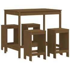 Ensemble de bar de jardin 5 pcs marron miel bois de pin massif