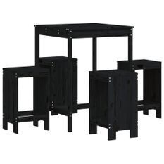 Ensemble de bar de jardin 5 pcs noir bois de pin massif