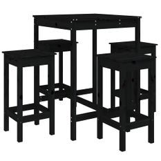 Ensemble de bar de jardin 5 pcs noir bois de pin massif