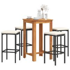 Ensemble de bar de jardin 5 pcs noir bois massif acacia rotin