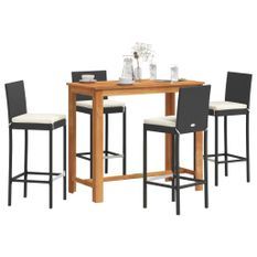 Ensemble de bar de jardin 5 pcs noir bois massif acacia rotin