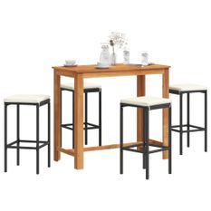 Ensemble de bar de jardin 5 pcs noir bois massif acacia rotin