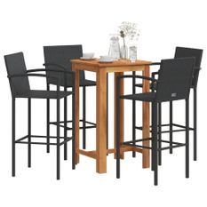 Ensemble de bar de jardin 5 pcs noir bois massif acacia rotin