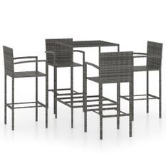 Ensemble de bar de jardin 5 pcs Résine tressée Gris 3