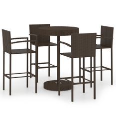 Ensemble de bar de jardin 5 pcs Résine tressée Marron 2