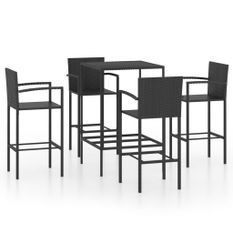 Ensemble de bar de jardin 5 pcs Résine tressée Noir