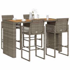 Ensemble de bar de jardin 5 pcs sans coussins gris poly rotin