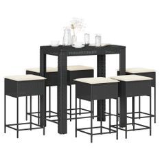 Ensemble de bar de jardin 7 pcs avec coussins noir poly rotin