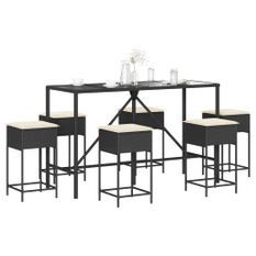 Ensemble de bar de jardin 7 pcs avec coussins noir poly rotin