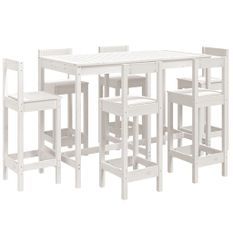 Ensemble de bar de jardin 7 pcs blanc bois de pin massif