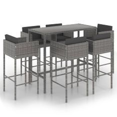 Ensemble de bar de jardin 7 pcs et coussins Résine tressée Gris 6