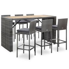 Ensemble de bar de jardin 7 pcs et coussins Résine tressée Gris 2