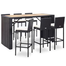 Ensemble de bar de jardin 7 pcs et coussins Résine tressée Noir 5