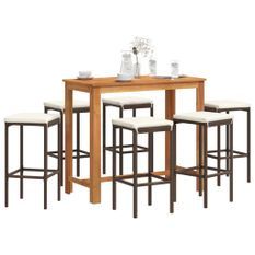 Ensemble de bar de jardin 7 pcs marron bois massif acacia rotin