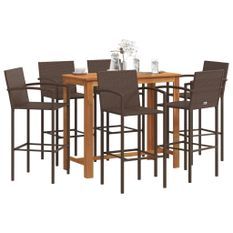 Ensemble de bar de jardin 7 pcs marron bois massif acacia rotin