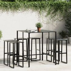 Ensemble de bar de jardin 7 pcs noir acier enduit de poudre