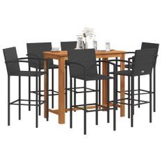 Ensemble de bar de jardin 7 pcs noir bois massif acacia rotin