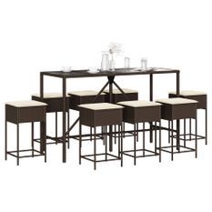 Ensemble de bar de jardin 9 pcs avec coussins marron poly rotin