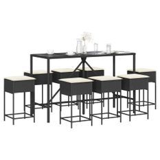 Ensemble de bar de jardin 9 pcs avec coussins noir poly rotin