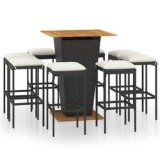 Ensemble de bar de jardin 9 pcs et coussins Résine tressée Noir 2