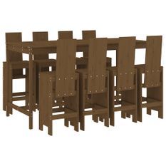 Ensemble de bar de jardin 9 pcs marron miel bois de pin massif