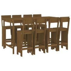 Ensemble de bar de jardin 9 pcs marron miel bois de pin massif