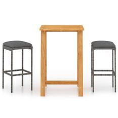 Ensemble de bar de jardin avec coussins 3 pcs Gris 3