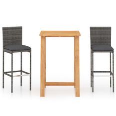 Ensemble de bar de jardin avec coussins 3 pcs Gris 6