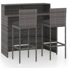 Ensemble de bar de jardin avec coussins 3 pcs Gris 5